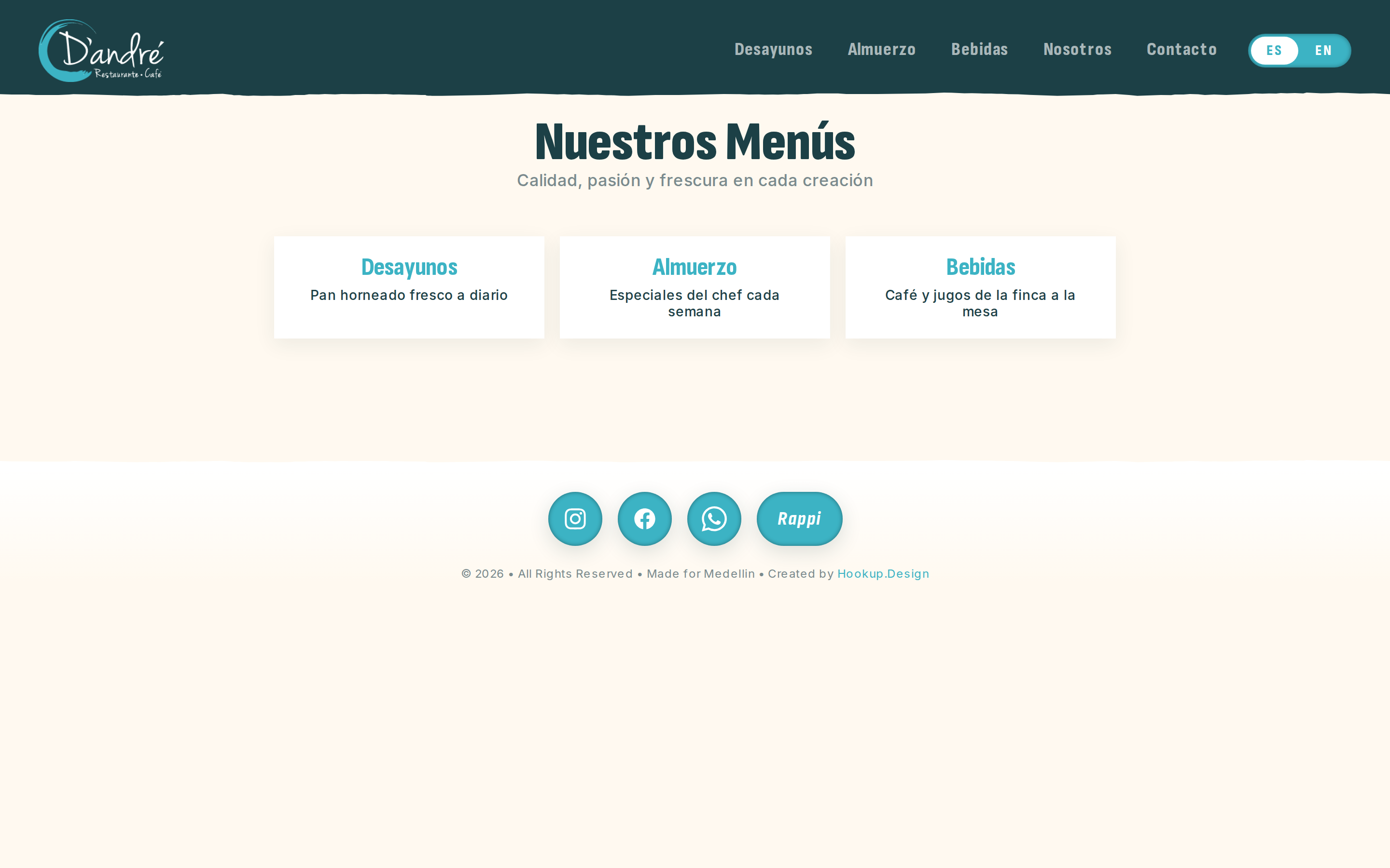 Dandre Menu mobile-first homepage with section navigation and hero illustration