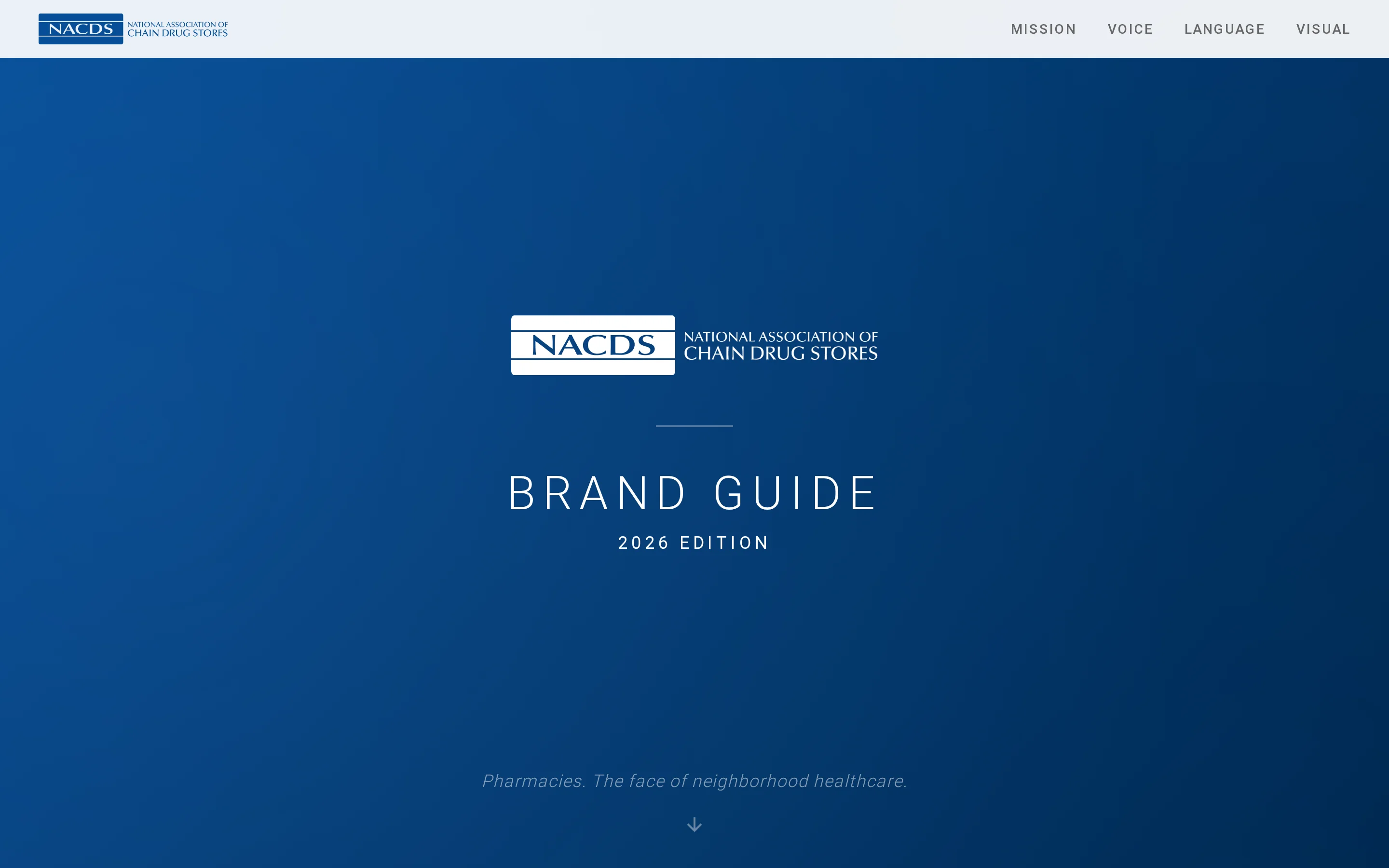 NACDS brand guide showing color palette, typography hierarchy, and component patterns
