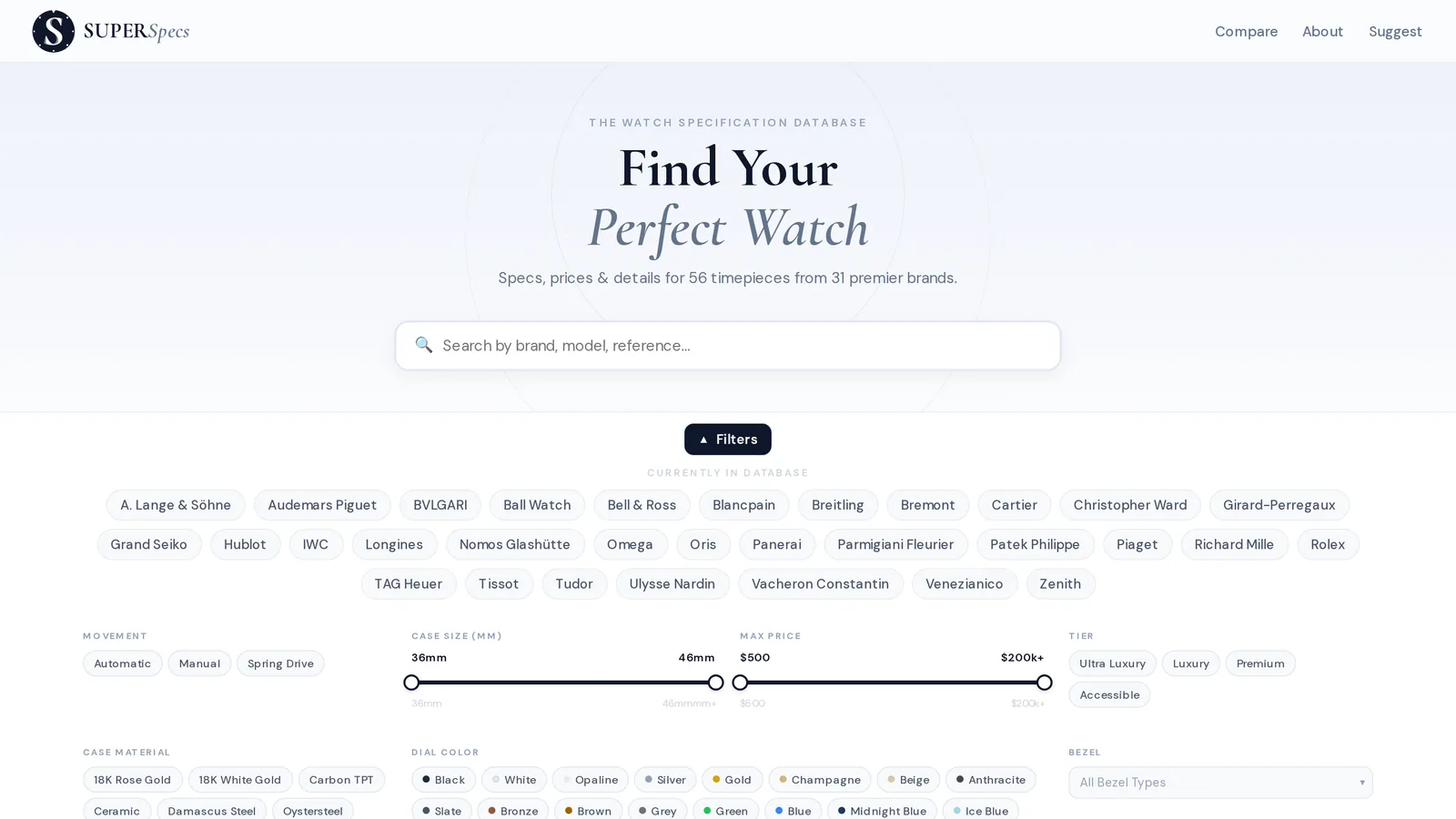 SUPERSpecs — interface screenshot